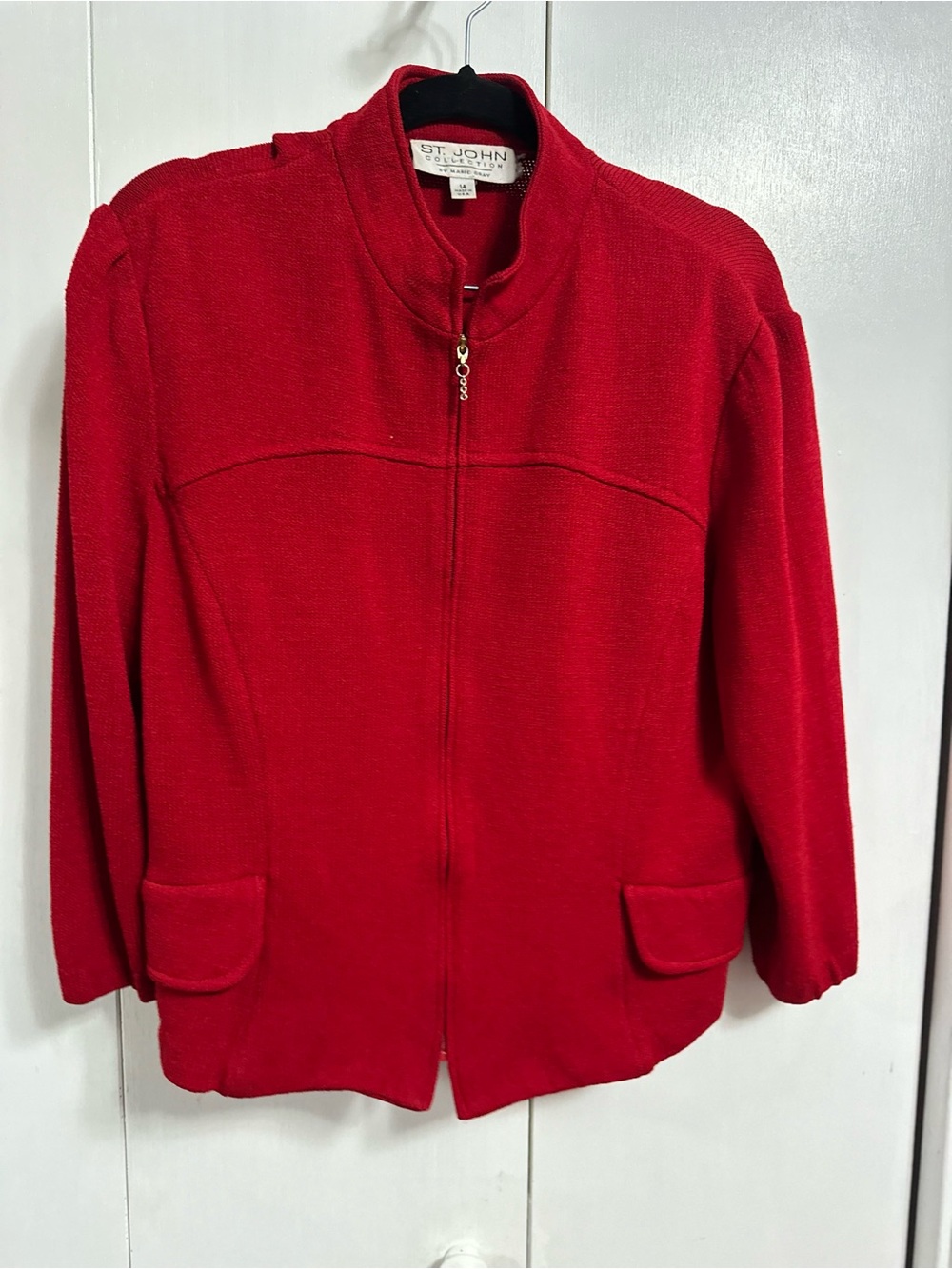 St. John Vibrant Red Zip-Front Knit Blazer